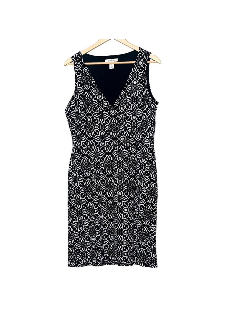 White House Black Market Sleeveless VNeck Geometric Dress L Knee Work Career